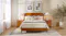 Full bedroom view showing wooden bed with matching nightstands and lamps Full bedroom view showing wooden bed with matching nightstands and lamps