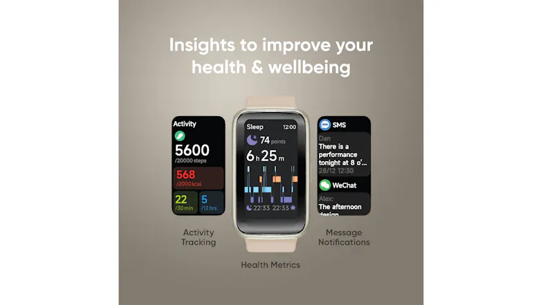 Feature graphic displaying wellness insights, activity tracking, heart rate monitoring, and health metrics Feature graphic displaying wellness insights, activity tracking, heart rate monitoring, and health metrics