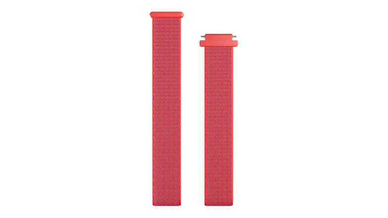 Red replacement watch band displayed separately, featuring an adjustable strap and buckle closure Red replacement watch band displayed separately, featuring an adjustable strap and buckle closure