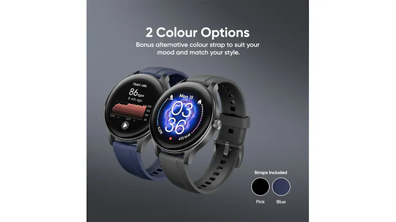 Promotional image featuring the Flex (Gen 2) SmartWatch in black and blue band variations Promotional image featuring the Flex (Gen 2) SmartWatch in black and blue band variations