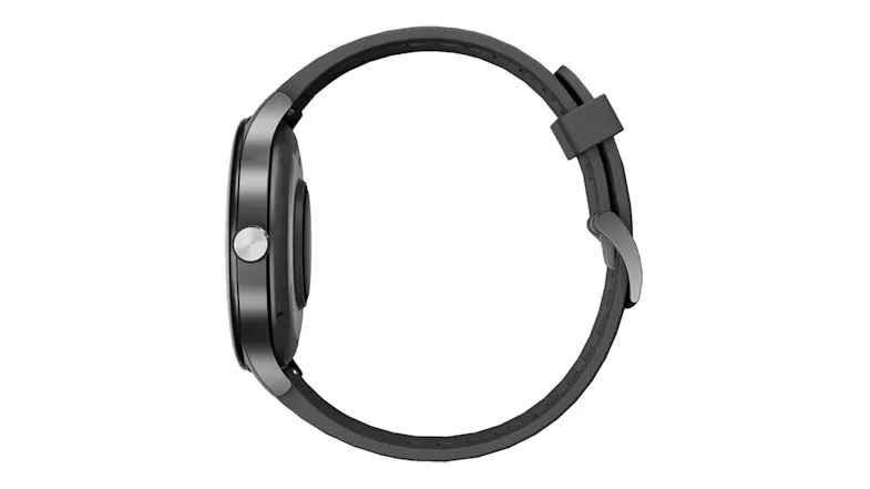 Side profile of the Ryze Flex (Gen 2) SmartWatch showing the slim black case, side button, and curved design Side profile of the Ryze Flex (Gen 2) SmartWatch showing the slim black case, side button, and curved design