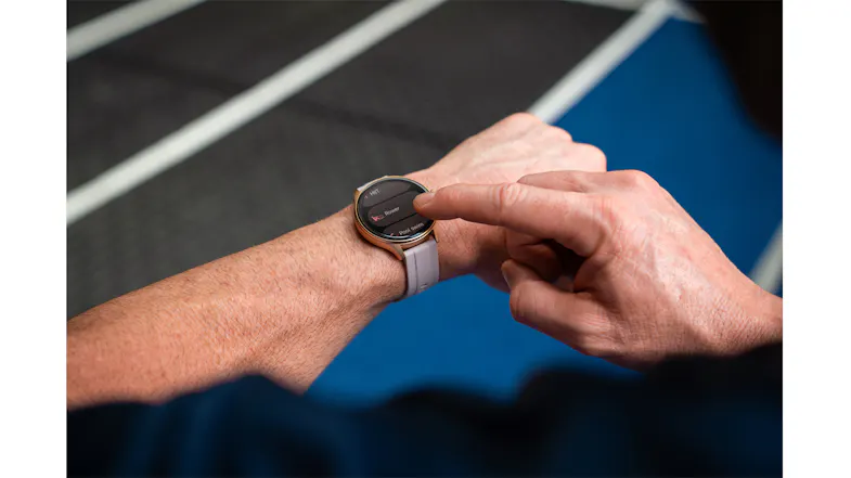 Person interacting with the Ryze Flex (Gen 2) SmartWatch touchscreen on their wrist Person interacting with the Ryze Flex (Gen 2) SmartWatch touchscreen on their wrist