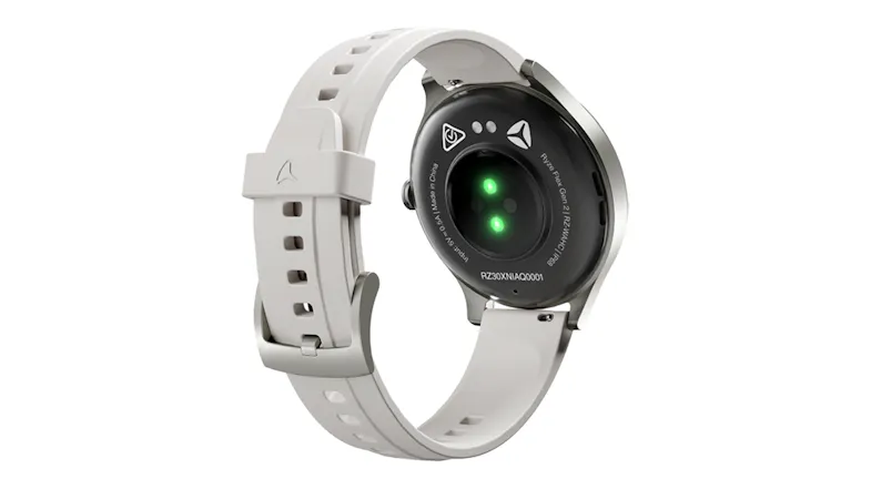 Back view of the Flex (Gen 2) SmartWatch with illuminated sensors visible, showcasing biometric Back view of the Flex (Gen 2) SmartWatch with illuminated sensors visible, showcasing biometric