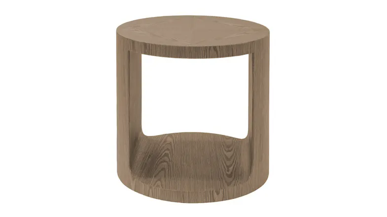 Zaida Bedside Table with a rounded open-frame design and natural wood-grain finish Zaida Bedside Table with a rounded open-frame design and natural wood-grain finish