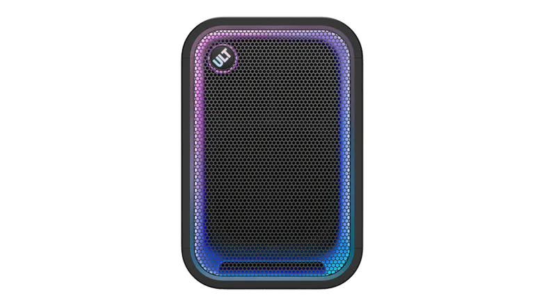 Front view of a Sony ULT TOWER 5 Portable Bluetooth Party Speaker with sleek black finish Front view of a Sony ULT TOWER 5 Portable Bluetooth Party Speaker with sleek black finish