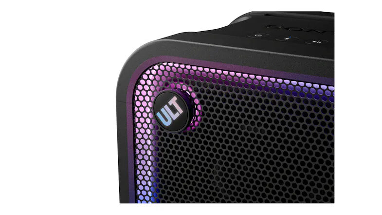Close-up of the speaker’s rounded corners and the ULT button Close-up of the speaker’s rounded corners and the ULT button