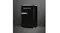 Front right view of a black SMEG mini refrigerator with a retro curved design and chrome handle Front right view of a black SMEG mini refrigerator with a retro curved design and chrome handle