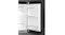 Close-up view of the interior of a black SMEG minibar fridge door, featuring three clear storage racks Close-up view of the interior of a black SMEG minibar fridge door, featuring three clear storage racks