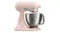 Side view of the Feathered Pink White KitchenAid Artisan Plus stand mixer with a stainless steel mixing bowl Side view of the Feathered Pink White KitchenAid Artisan Plus stand mixer with a stainless steel mixing bowl