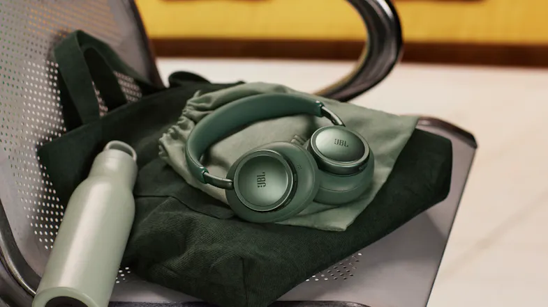 Green JBL headphones with matching pouch, tumbler, and bag Green JBL headphones with matching pouch, tumbler, and bag