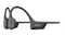 Side view of black Shokz open-ear bone conduction headphones with a wraparound neckband Side view of black Shokz open-ear bone conduction headphones with a wraparound neckband