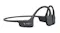 Side view of black Shokz open-ear wireless headphones, showing bone conduction speaker pads Side view of black Shokz open-ear wireless headphones, showing bone conduction speaker pads