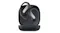 Angled view of black Shokz open-ear wireless earbuds with curved ear hooks displayed in an open charging case Angled view of black Shokz open-ear wireless earbuds with curved ear hooks displayed in an open charging case