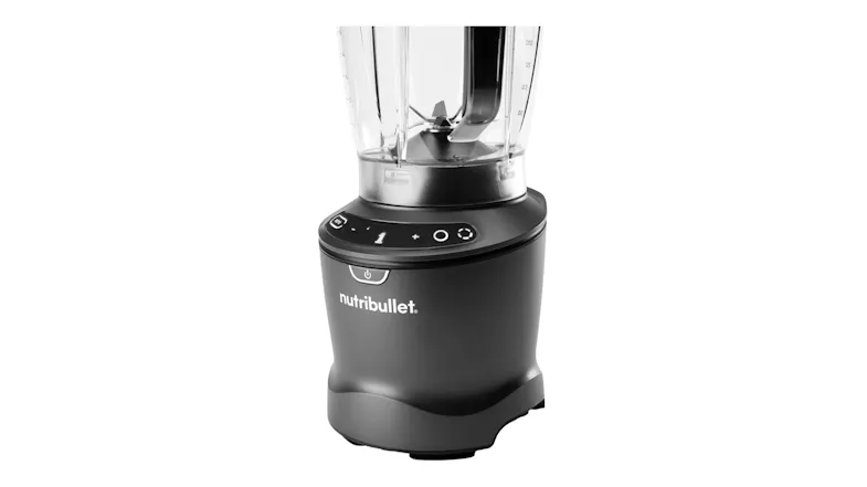 Angled view of the Nutribullet grey blender base and pitcher Angled view of the Nutribullet grey blender base and pitcher