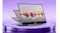 Angled view of the Lenovo portable monitor in multiple stand positions on a purple display platform Angled view of the Lenovo portable monitor in multiple stand positions on a purple display platform