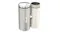 Shark personal cooling system showing a white cylinder with a reflective chrome top cap next to a white digital cylinder Shark personal cooling system showing a white cylinder with a reflective chrome top cap next to a white digital cylinder