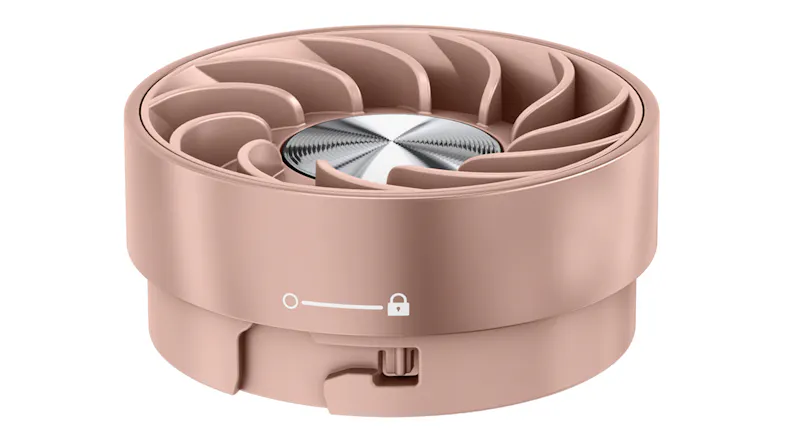 Shark ChillPill fan attachment in rose gold with spiral airflow blades and locking collar detail Shark ChillPill fan attachment in rose gold with spiral airflow blades and locking collar detail