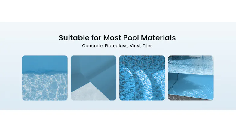 Compatibility graphic showing the Aiper Scuba S3 suitable for various pool surface materials Compatibility graphic showing the Aiper Scuba S3 suitable for various pool surface materials