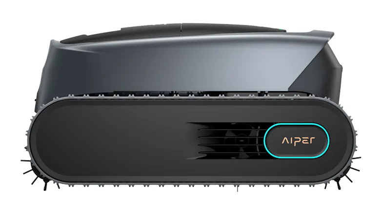 Right side profile of the robotic pool cleaner, highlighting the low-profile design and tracked wheels Right side profile of the robotic pool cleaner, highlighting the low-profile design and tracked wheels