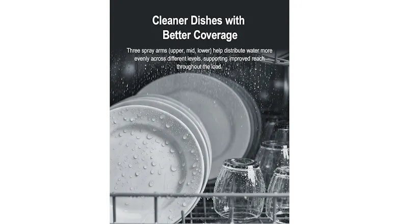 Product sheet showing “Cleaner Dishes with Better Coverage” text Product sheet showing “Cleaner Dishes with Better Coverage” text
