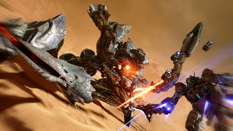 A gundam confronting a giant alien robot A gundam confronting a giant alien robot