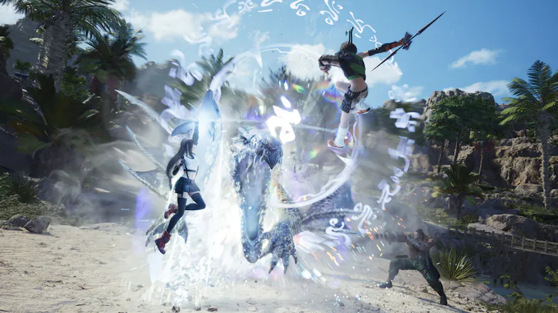 A view of the gang fighting an enemy together A view of the gang fighting an enemy together