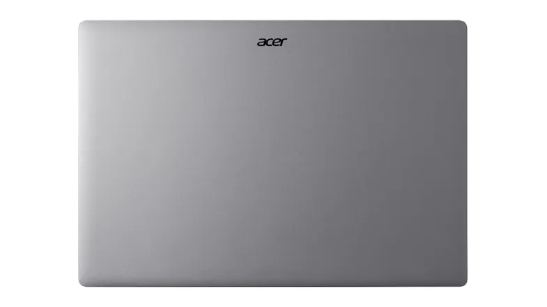 Top lid view of closed silver Acer Aspire Lite featuring a black Acer logo centered at top Top lid view of closed silver Acer Aspire Lite featuring a black Acer logo centered at top