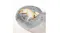 Top-angle view of a light-coloured dog lying in a charcoal grey fluffy doughnut pet bed with a deep cushioned centre Top-angle view of a light-coloured dog lying in a charcoal grey fluffy doughnut pet bed with a deep cushioned centre