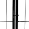Close-up view of black PaWz metal pet pen door latch with wire mesh panel and vertical frame bars Close-up view of black PaWz metal pet pen door latch with wire mesh panel and vertical frame bars