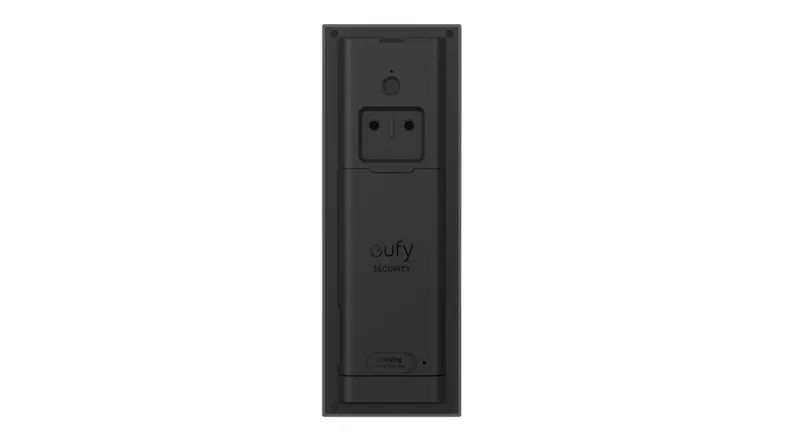 Rear view of the video doorbell showing the mounting plate, installation points, and connection area Rear view of the video doorbell showing the mounting plate, installation points, and connection area