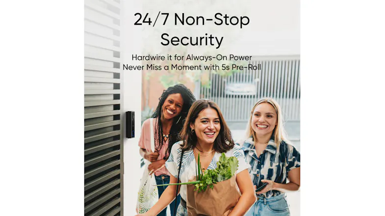 Promotional graphic highlighting 24/7 non-stop security, showing monitored home entry activity Promotional graphic highlighting 24/7 non-stop security, showing monitored home entry activity