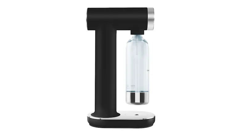 Side profile view of the Smeg Sparkling Water Maker in matte black Side profile view of the Smeg Sparkling Water Maker in matte black
