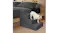 Grey four-step pet stairs next to a wooden bed, with a small dog using the steps for easy elevated access Grey four-step pet stairs next to a wooden bed, with a small dog using the steps for easy elevated access