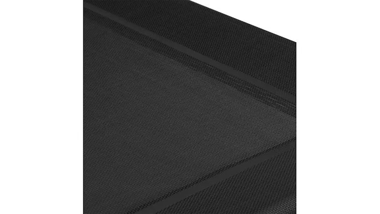 Close-up of black breathable mesh fabric surface on elevated pet bed Close-up of black breathable mesh fabric surface on elevated pet bed
