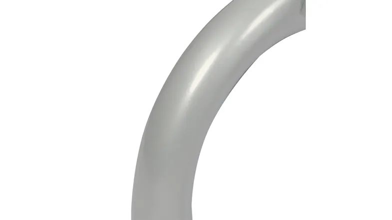 Detailed view of curved silver metal frame on elevated pet bed Detailed view of curved silver metal frame on elevated pet bed