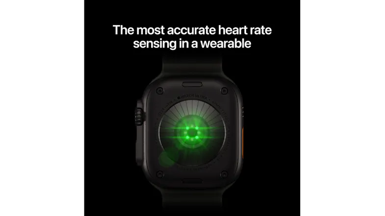 Rear view of the Apple Watch Ultra 4, highlighting the advanced optical heart rate sensor Rear view of the Apple Watch Ultra 4, highlighting the advanced optical heart rate sensor