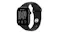 An angled view of black aluminium Apple Watch Series 12 with black sport band showing digital crown and display An angled view of black aluminium Apple Watch Series 12 with black sport band showing digital crown and display