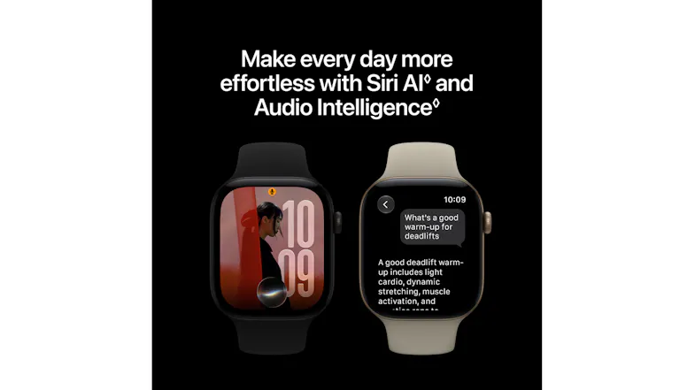 Apple Watch Series 12 Siri AI and audio intelligence features shown on dual smartwatch displays Apple Watch Series 12 Siri AI and audio intelligence features shown on dual smartwatch displays