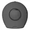 Front view of a black automatic cat litter box with a circular entry door and rounded enclosure Front view of a black automatic cat litter box with a circular entry door and rounded enclosure