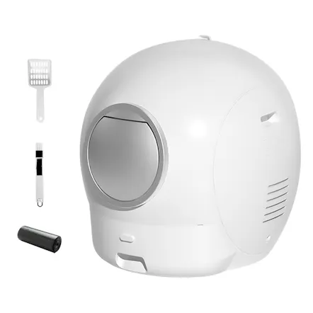 White PaWz Automatic Self-Cleaning Cat Litter Box with Wi-Fi Connectivity with enclosed dome design, litter scoop, cleaning brush, and waste bag roll White PaWz Automatic Self-Cleaning Cat Litter Box with Wi-Fi Connectivity with enclosed dome design, litter scoop, cleaning brush, and waste bag roll