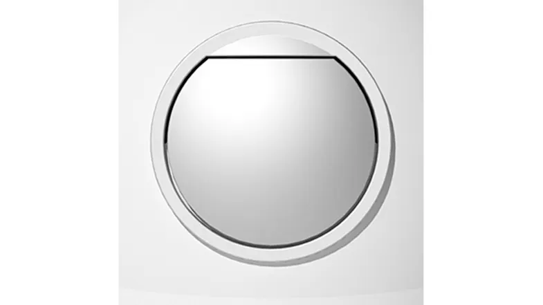 Close-up front view of a white PaWz automatic cat litter box entrance with a rounded opening and smooth dome design Close-up front view of a white PaWz automatic cat litter box entrance with a rounded opening and smooth dome design
