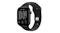 An angled view of black Apple Watch Series 12 with black sport band showing digital crown and display An angled view of black Apple Watch Series 12 with black sport band showing digital crown and display