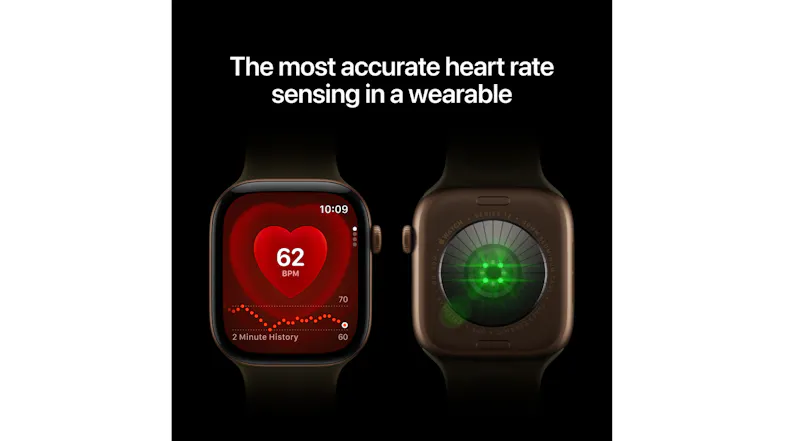 An infographic for Apple Watch highlighting its heart rate monitoring display and rear sensor array An infographic for Apple Watch highlighting its heart rate monitoring display and rear sensor array