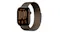 An angled view of a dark bronze aluminium Apple Watch Series 12 with a Milanese loop band showing the digital crown and display An angled view of a dark bronze aluminium Apple Watch Series 12 with a Milanese loop band showing the digital crown and display