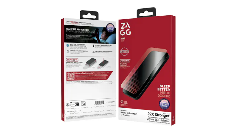 Front and back views of the Zagg Glass XTR6 retail box, displaying product features and installation instructions Front and back views of the Zagg Glass XTR6 retail box, displaying product features and installation instructions