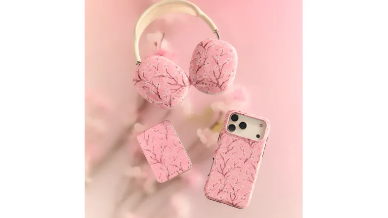 BURGA Sakura collection featuring matching phone case, earbuds case, and card holder in floral design BURGA Sakura collection featuring matching phone case, earbuds case, and card holder in floral design
