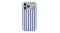 An iPhone 18 Pro Max in a striped phone case featuring bold blue and white vertical lines and a camera cutout An iPhone 18 Pro Max in a striped phone case featuring bold blue and white vertical lines and a camera cutout