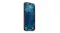 Angled front view of iPhone in brown Nomad leather case showing blue lock screen wallpaper Angled front view of iPhone in brown Nomad leather case showing blue lock screen wallpaper