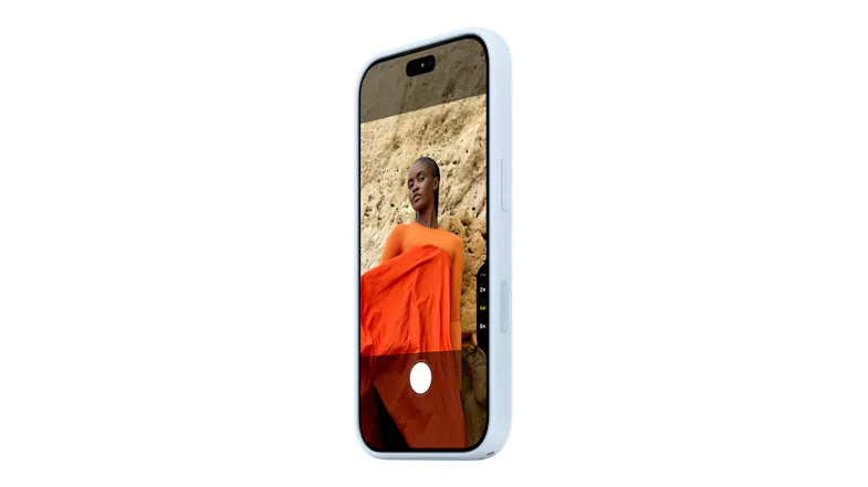 Front angled view of a Crisp Blue iPhone case with a slim profile, fitted on a smartphone Front angled view of a Crisp Blue iPhone case with a slim profile, fitted on a smartphone
