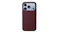 Rear view of a burgundy iPhone case with a raised camera bezel, shown on a light blue smartphone Rear view of a burgundy iPhone case with a raised camera bezel, shown on a light blue smartphone